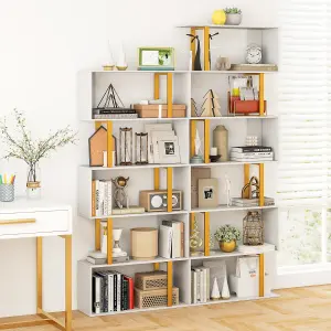 COSTWAY 6-Tier Geometric Bookcase 189 cm S-Shaped Bookshelf with Metal Frame