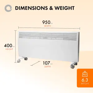 Eco Electric Panel Heater Thermostat 2400W Wall Mounted or Free Standing White