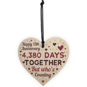 Red Ocean Handmade Wooden Heart Plaque Gift To Celebrate 12th Wedding Anniversary Husband Wife Keepsake