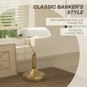 HOMCOM Banker's Table Lamp w/ Antique Bronze Tone Base, White