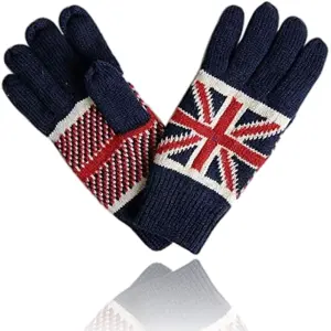 2 Layers Winter Gloves Full Fingers Union Jack British Flag Woolly Knitted Unisex Mittens