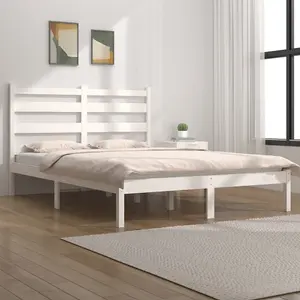 Berkfield Bed Frame White Solid Wood Pine 140x200 cm