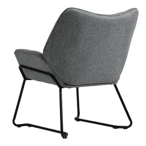 Grey Linen Upholstered Armchair Metal Base Lounge Chair Occasional Arm Chair