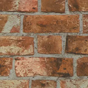 Fine Decor FD31045 Rustic Brick Wallpaper, Orange