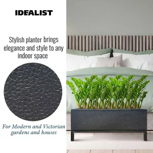 Set of 2 IDEALIST™ 61cm Trough, Black Slate Effect Indoor Rectangular Planter on Detachable Metal Stand H26 L61 W17 cm