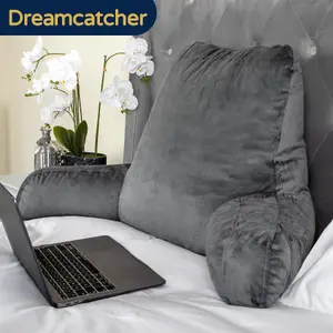 Dreamcatcher Large Grey Reading Pillow, Shredded Memory Foam Cuddle Cuddle Cushion Backrest, Arm Support ,Washable Velvet Cover