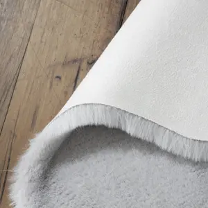 Smart Living Washable Ultra Soft Faux Rabbit Fur Rug, Fluffy Living Room, Kitchen, Bedroom Floor Anti-Slip Mat 60cm x 90cm -Silver