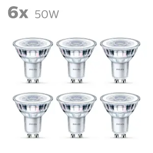 Philips LED GU10 Spotlight, GU10 Spotlight, 4.6W (50 equivalent). Non-Dimmable, Warm White, 6 Pack