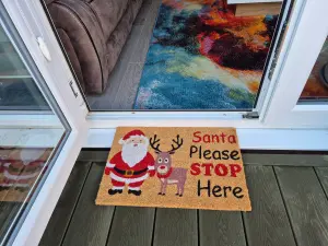 Natural Coir 60cm x 40cm heavy duty doormats with rubber base with humorous message (santa please stop)