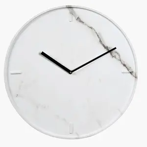 Contemporary Wall Clock Marble Effect Modern Minimalist White Analog Clock Bedroom Living Room Décor