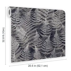 Clarissa Hulse Woodland Fern Charcoal Smooth Wallpaper