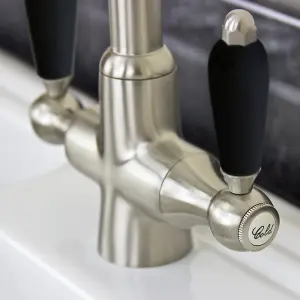 Astini Colonial Brushed Steel & Black Ceramic Handle Twin Lever Kitchen Mixer Tap