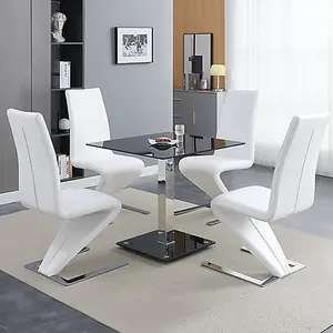 Furniture In Fashion Hartley Black Glass Bistro Dining Table 4 Demi Z White Chairs