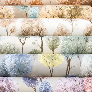 Galerie Julie Feels Home Yellow/Blue Large Tilia Shimmery Trees Wallpaper Roll