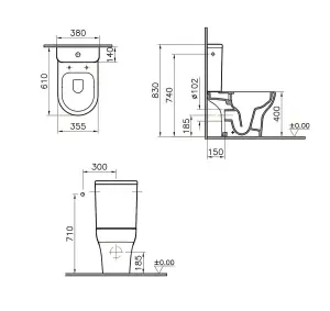 Vitra Zentrum open back rimless close coupled pan cistern and soft close seat