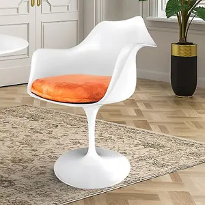 White Tulip Armchair with Luxurious Orange Cushion