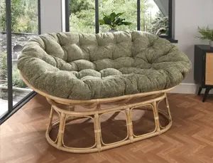 Papasan Sofa Indoor in Natural with Sage Green Cushion Adjustable Frame