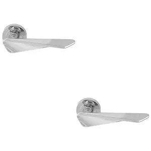 2 PACK - Premium Angle Twist Door Handle Set - Polished Chrome Designer Lever Round Rose