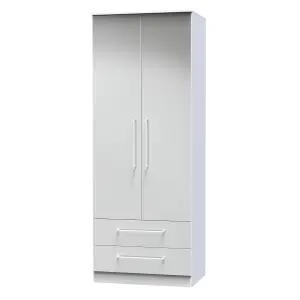 Chester 2 Door 2 Drawer Wardrobe in Uniform Grey Gloss & White (Ready Assembled)