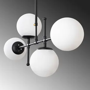 Luminosa Model 30 Deco 4-Light Globe Black Pendant Lamp Linear Adjsutable Height