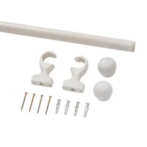 Matt White Non extendable Ball Single curtain pole set, (L)1.5m (Dia)28mm