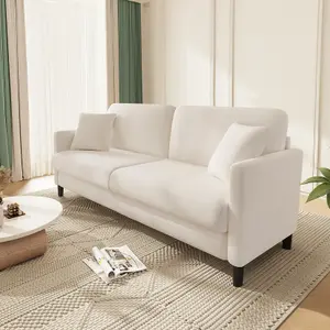 Neche 2 Seater Couch, Teddy Velvet Loveseat Sofa with Extra Deep Seats - Off White