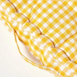 Homescapes Cotton Gingham Check Yellow Floor Cushion, 50 x 50 cm