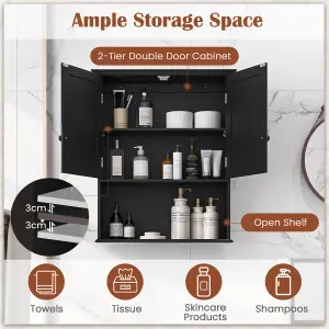 Costway Bathroom Storage Cabinet Wall Mounted Vanity Storage Cupboard w/ Adjustable Shelf