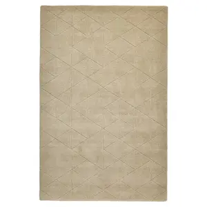 Beige Chequered , Geometric Luxurious , Modern , Plain , Wool Easy to Clean Rug for Bedroom, Living Room - 150cm X 230cm