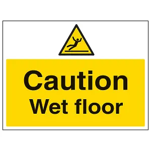 Caution Wet Floor Safety Warning Sign - Adhesive Vinyl 400x300mm (x3)