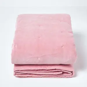 Homescapes Pink Velvet Quilted Throw, 150 x 200 cm