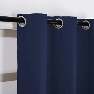 Midnight Blackout Curtains - Navy Blue Thermal Eyelet - 46 x 54 Drop - 2 Panel