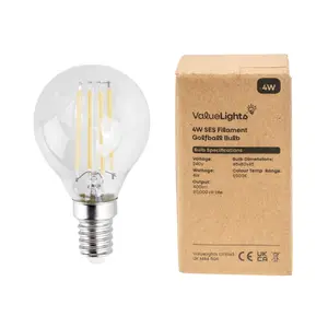 ValueLights Pack of 2 Retro Style 4w LED Filament SES E14 Clear Golfball Light Bulbs 6500K Cool White