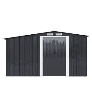 8 x 6 ft Metal Shed Garden Storage Shed Apex Roof Double Door with 6.7 x 2.1 ft Log Store, Black