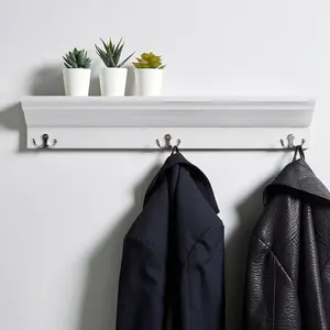 Makhzane Irregular Floating Shelf with Hooks White