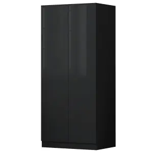 Black Gloss 2 Door Double Wardrobe Push Open Soft Closing Bedroom Furniture