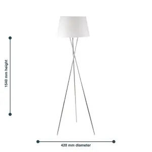 First Choice Lighting Pair Chrome Twist Tripod Floor Lamp with White Fabric Shade