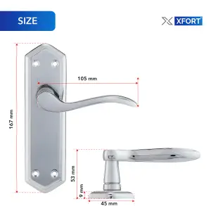 XFORT Polished Chrome London Suite Lever Latch Door Handles, 2 Pairs