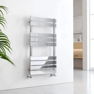 EMKE Chrome Flat Panel Heated Towel Rail Central Heating Radiators for Bathroom 950 x 500 mm Towel Radiator