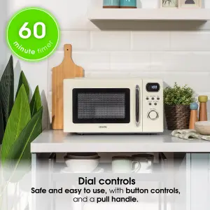 Abode Retro Microwave 20 Litre Cream Digital 700W, Mirror Finish, 8 Auto Cook Settings & Defrost, 5 Power Levels AMD2004C