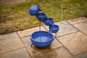 Ceramic Royal Blue Solar Powered Garden Water Feature with Glazed Effect