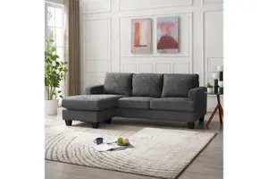 Hazel 3 Seater Sofa With Chaise, Grey Boucle Fabric