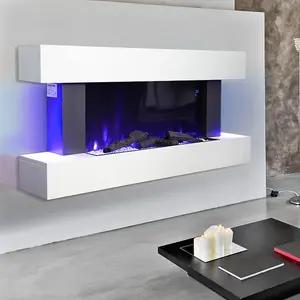 Electric Fire Suite Black Fireplace with White LED Surround Set Remote WiFi Connected Both Side Nightlight 7 Flame Color 52 Inch