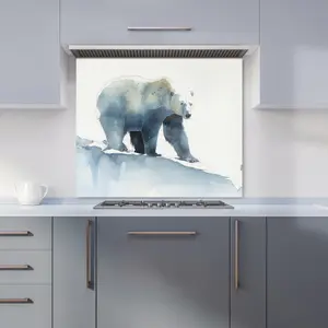 Polar Bear Watercolour Premium Glass Kitchen Splashback W600mm x H650mm