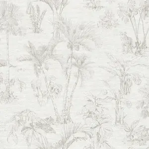 Galerie Havana Beige Grey Jungle Palms Textured Wallpaper