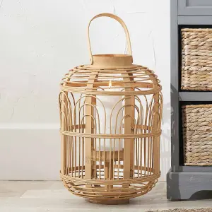 Large Natural Bamboo and Glass Lantern