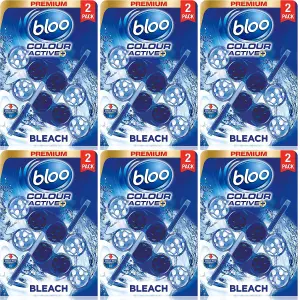 Bloo Colour Active Toilet Rim Block, Bleach, Twin Pack, 2 x 50g (Pack of 6)