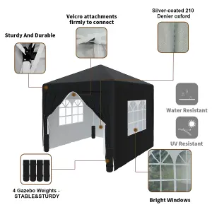 SunDaze Garden Pop Up Gazebo Party Tent Camping Marquee Canopy with 4 Sidewalls Carrying Bag Black 2x2M