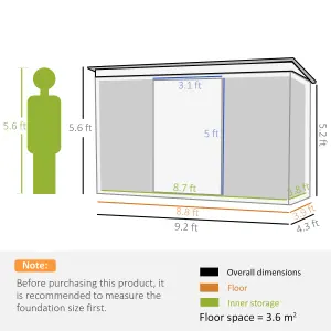 Outsunny 9 x 4FT Outdoor Metal Frame Garden Storage Shed w/ 2 Door, Light Grey