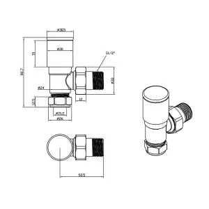 Brushed Brass Angled Radiator Valves Luxury Round Modern(Pair)